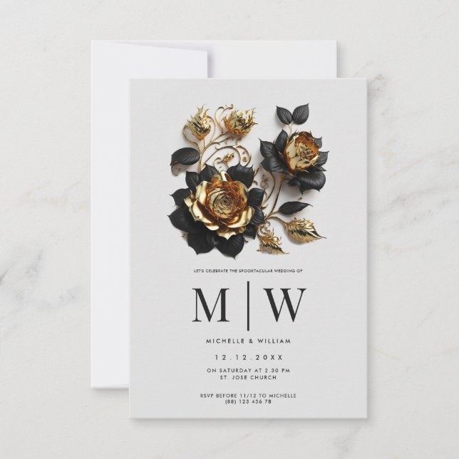 Invitation Mariage gothique Rose d'or noir (Devant)