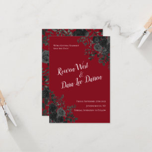 Invitation Mariage gothique Rose rouge et noir Enregistrer la