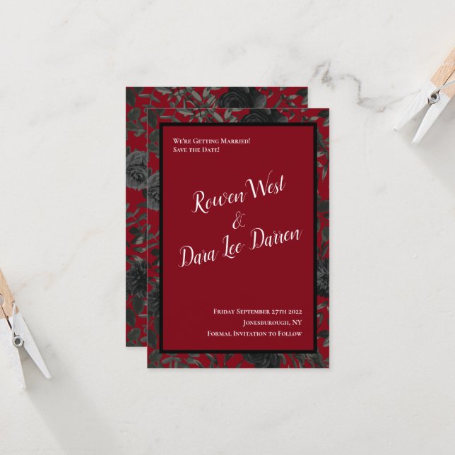 Invitation Mariage gothique Rose rouge et noir Enregistrer la (Devant/Arrière en situation)