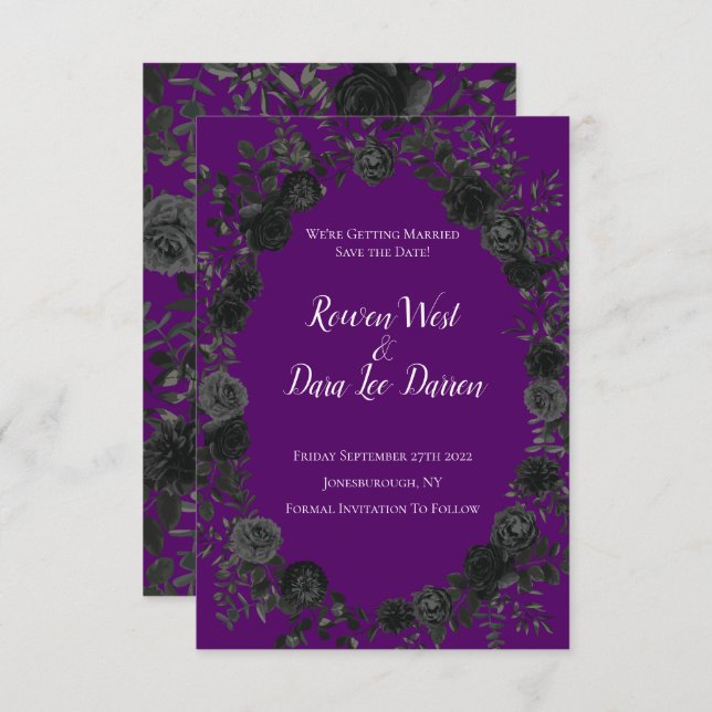 Invitation Mariage gothique Rose violet et noir Enregistrer l (Devant / Derrière)