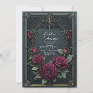 Invitation Mariage gothique sombre élégant avec rose burgundy