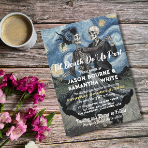 Invitation Mariage gothique Squelettes mignons dansent dans l