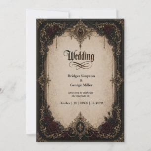 Invitation Mariage gothique victorien baroque médiéval or 
