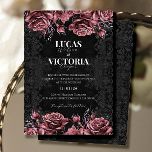 Invitation Mariage gothique victorien noir et rouge