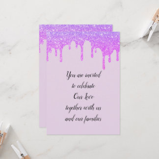Invitation Mariage gouttes de glam pétillant rose violet