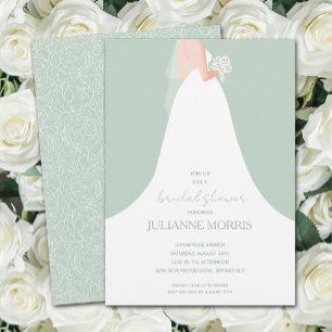 Invitation Mariage Gown sur Pale Green Fête des mariées