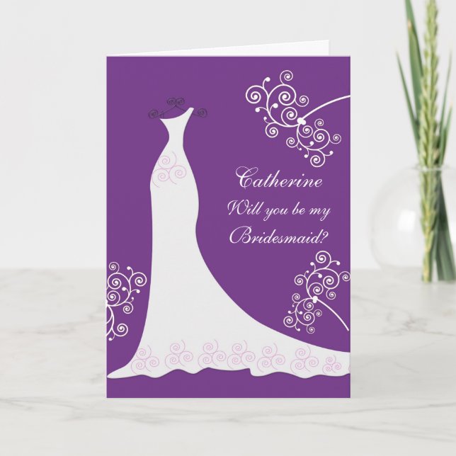 Invitation Mariage gown, tourbillonne sur violet Bridesmaid (Devant)