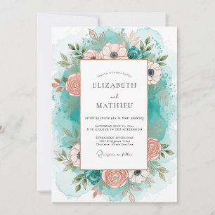 Invitation Mariage gracieux sur la côte de pêche sarcelle