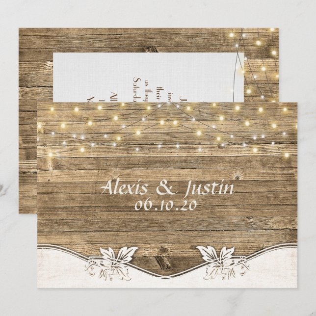 Invitation mariage grange bois et lumières (Devant / Derrière)