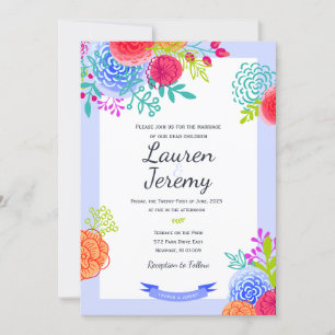 Invitation Mariage Gras Coloré Croquis Floral Bouquet Décontr