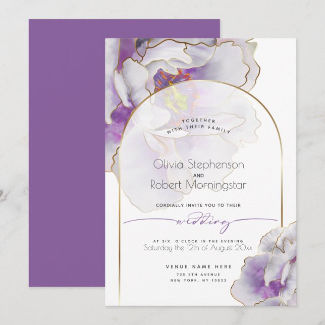 Invitation MARIAGE | Gras Tropical Amethyst Peony (Devant / Derrière)