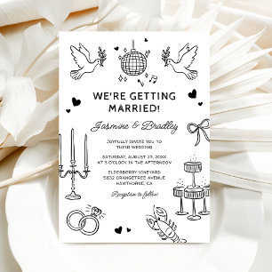 Invitation Mariage gribouillé de fantaisie dessiné à la main