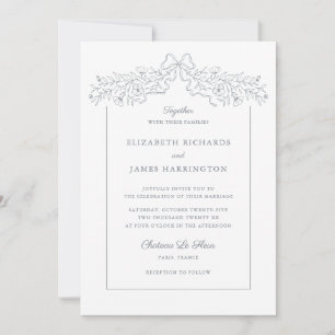 Invitation Mariage gris à la mâchoire florale tirée à la main