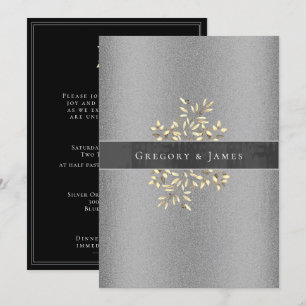Invitation Mariage gris argenté et gris en satin de ruban