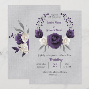 Invitation Mariage gris argenté violet foncé