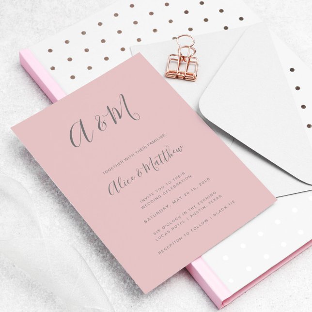 Invitation Mariage gris clair monogramme moderne (Créateur téléchargé)