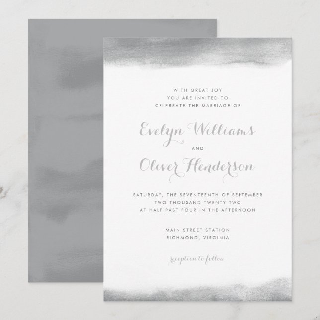 Invitation Mariage gris d'immersion d'aquarelle de fumée (Devant / Derrière)