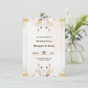 Invitation Mariage gris et Brown aquarelle
