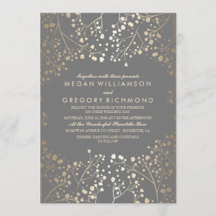 Invitation Mariage gris floral de l'haleine de Gold Baby