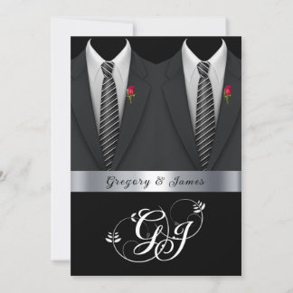 Invitation Mariage gris noir Tuxedos Roses rouges
