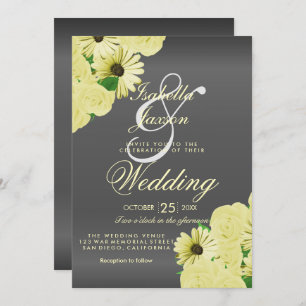 Invitation Mariage gris satin et Mariage jaune pastel