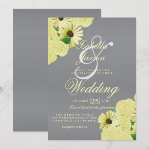 Invitation Mariage gris satin et Mariage jaune pastel