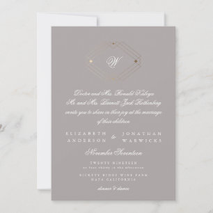 Invitation Mariage gris Taupe d'or géométrique moderne simple