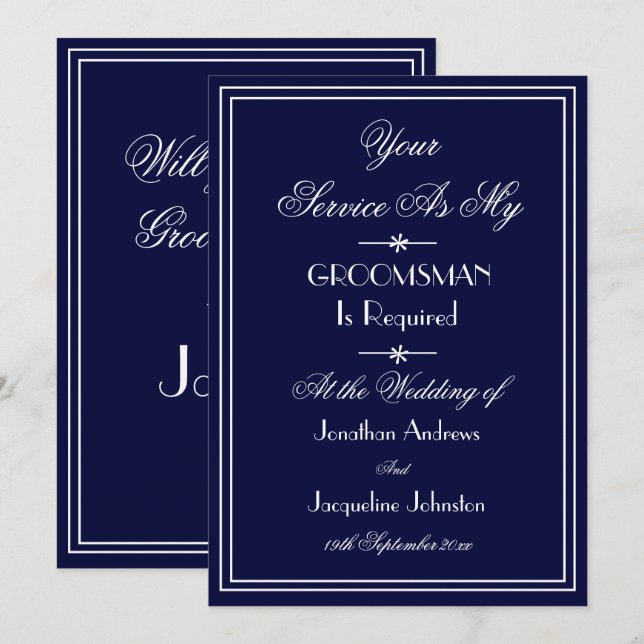 Invitation Mariage Groomsman Custom Elegant Blue Proposition (Devant / Derrière)