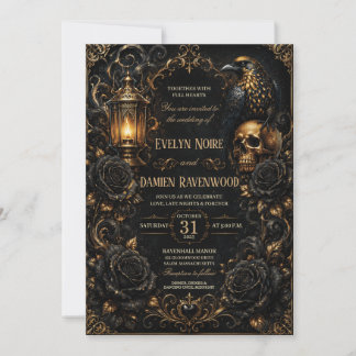 Invitation Mariage Halloween gothique Rose noire