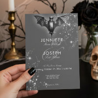 Mariage Halloween noir chauve-souris et diamants