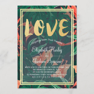 Invitation Mariage hawaïen moderne Tropical Floral Gold Frame