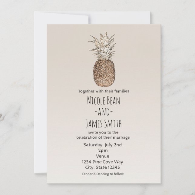 Invitation Mariage hawaïen tropical de l'ananas rustique (Devant)