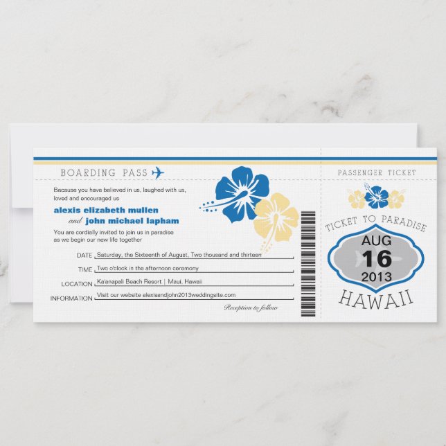 Invitation Mariage Hawaii Boarding Pass (Devant)