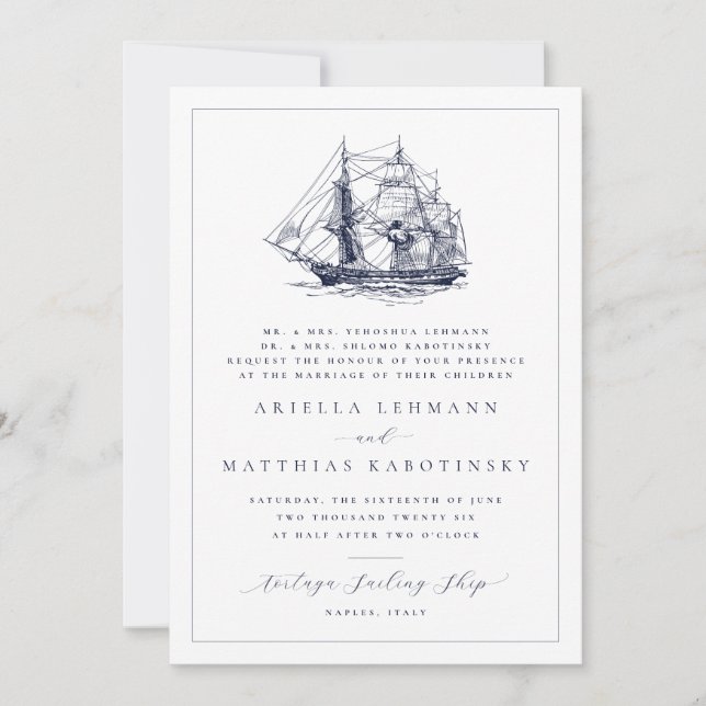 Invitation Mariage hébreu à deux côtés du navire nautique (Devant)