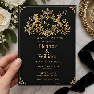 Invitation Mariage Héraldique Royal Médiéval Noir et Or