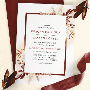 Invitation Mariage Herbe de Pampas Rustique Fleur Terracotta