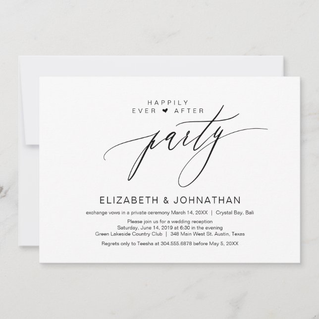 Invitation Mariage heureux à tout jamais, fête d'élopement mi (Devant)