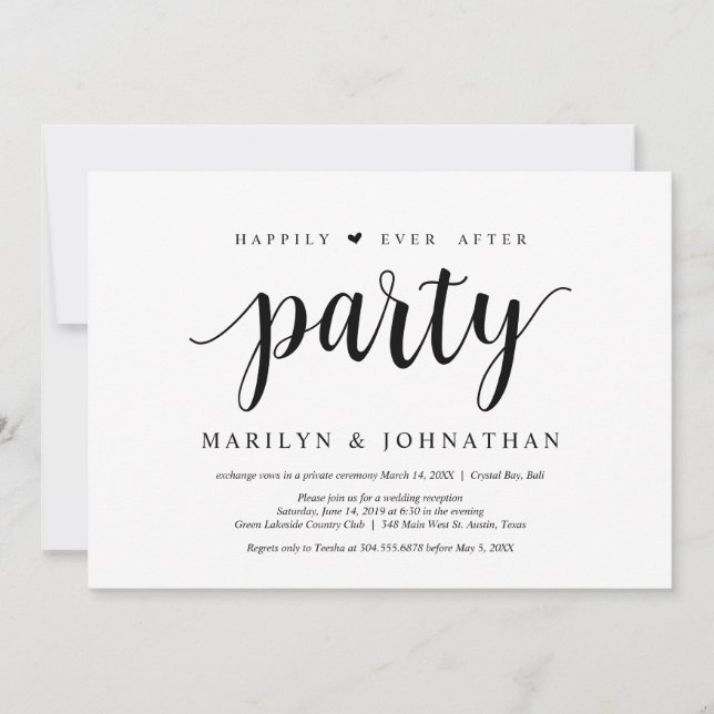 Invitation Mariage heureux pour toujours, fêter un elopement (Devant)