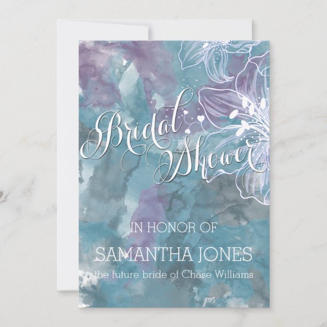 INVITATION MARIAGE HIBISCUS EN COULEUR D'EAU BLEU (Devant)