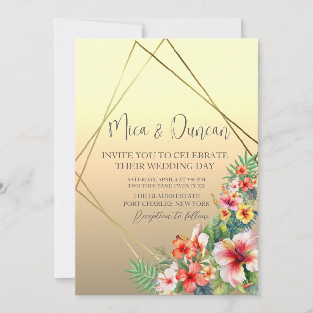 Invitation Mariage Hibiscus moderne (Devant)