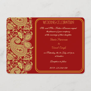 Invitation mariage hindou du paisley rouge et or