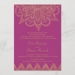 Invitation Mariage hindou indien Bright Pink Gold Mehndi