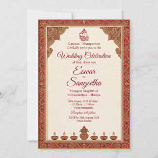 Invitation Mariage hindou traditionnel rouge et or Mandala