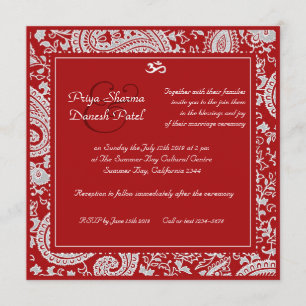 Invitation mariage hindoue damassé rouge et blanc