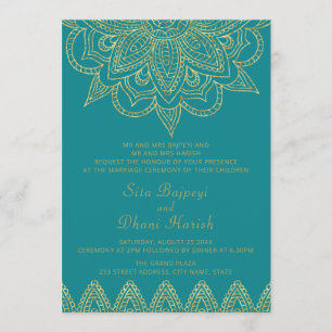 Invitation Mariage hindoue Mehndi Hindu de l'Inde Bright Blue