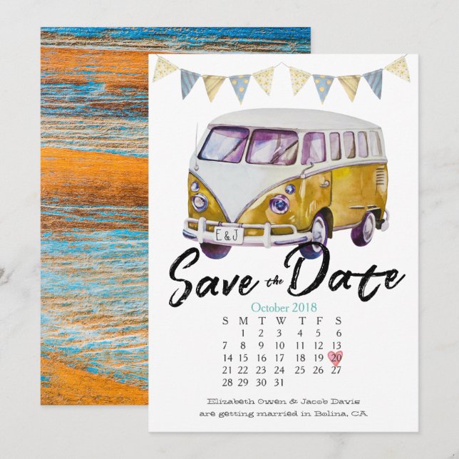 Invitation Mariage hippie Enregistrer la date (Devant / Derrière)
