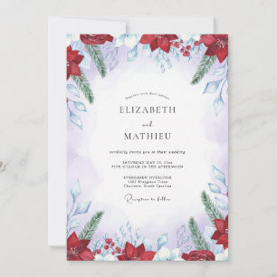 Invitation Mariage Hiver Eucalyptus Poinsettia Écarlate