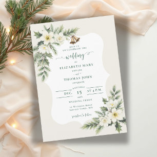 Invitation Mariage hivernal aux roses de Noël élégantes