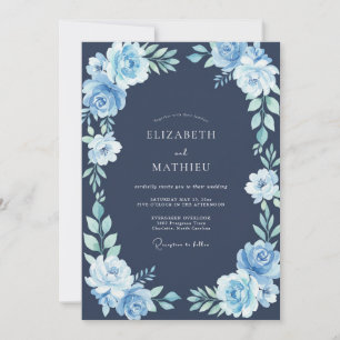 Invitation Mariage hivernal bleu glacial de minuit