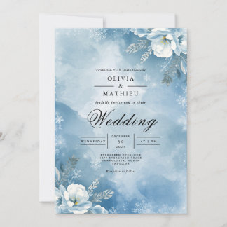 Invitation Mariage hivernal bleu Icy